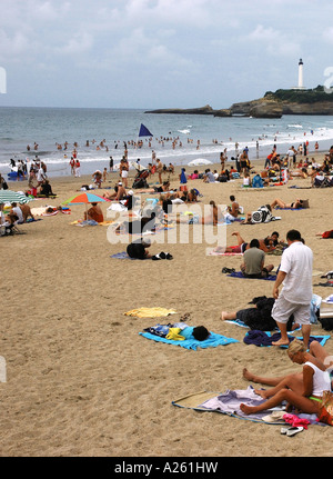 Panorama Ansicht des Grande Plage Biarritz Aquitanien Golfe de Gascogne Bucht von Biskaya Südwesten Frankreich Europa Stockfoto