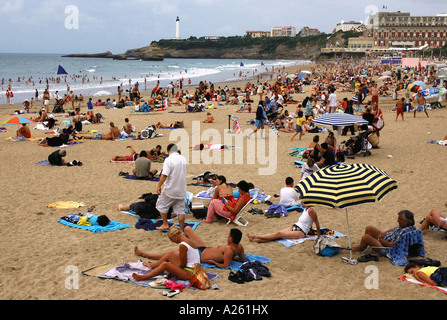 Panorama Ansicht des Grande Plage Biarritz Aquitanien Golfe de Gascogne Bucht von Biskaya Südwesten Frankreich Europa Stockfoto
