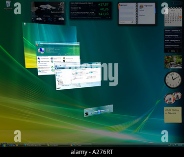 Microsoft Windows Vista, deutsche Version, Desktop mit perspektivisch angeordnete Anwendungen, screenshot Stockfoto