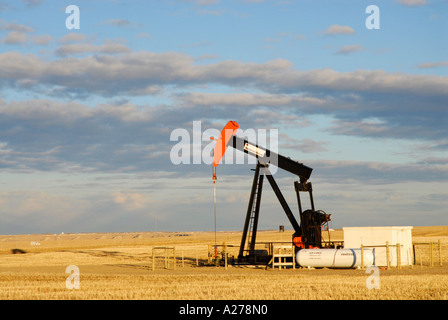 Ölpumpe Zeichnung Öl vom Behälter in southern Alberta Kanada-Öl-patch Stockfoto