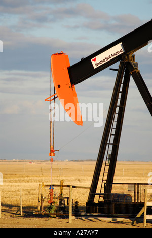 Ölpumpe Zeichnung Öl vom Behälter in southern Alberta Kanada-Öl-patch Stockfoto