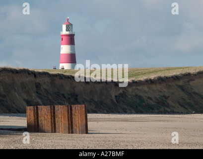 Leuchtturm von Strand, happisburgh, Norfolk, East Anglia, England, Vereinigtes Königreich, Stockfoto