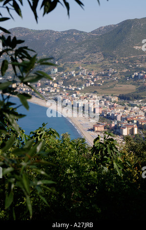 Ansicht der Kleopatra Strand in Alanya vom Schloss Stockfoto