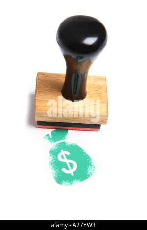 Geldsymbol Tasche mit Stempel gestempelt. Stockfoto