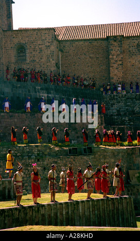 Inti Raymi Reenactment, Inka-Festival der Sonne am Coricancha-Tempel, Cuzco, Peru Stockfoto