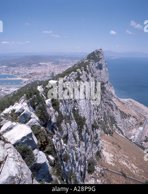 Felsen von Gibraltar und die spanische Festland von Lenea Rock Lookout, Gibraltar Stockfoto