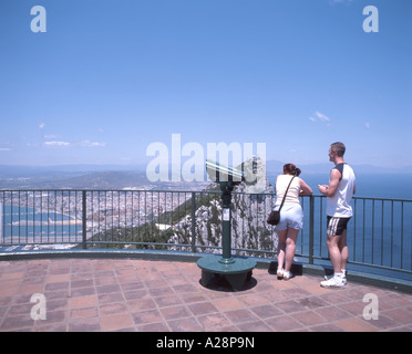 Spanische Festland und Felsen von Gibraltar aus Lenea Rock Lookout, Gibraltar Stockfoto