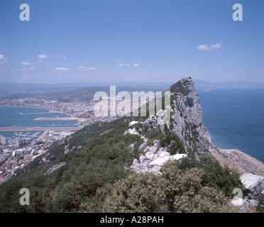 Spanische Festland und Felsen von Gibraltar aus Linea Rock Lookout, Gibraltar Stockfoto