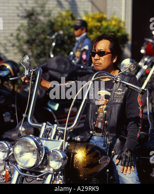 Japanische Harley-Davidson-Fahrer auf Okinawa City Gate 2 Festival Stockfoto