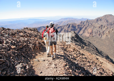 Trekking im Atlas-Gebirge, anzeigen Mount Toubkal 4167 m West Marokko Stockfoto