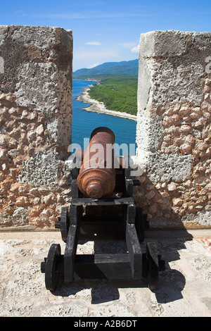 Kanone, Castillo del Morro, San Pedro De La Roca, Morro Castle, Bucht von Santiago, Santiago De Cuba, Kuba Stockfoto