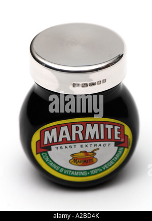Marmite Glas mit massivem Silber Top nur zu redaktionellen Zwecken Stockfoto