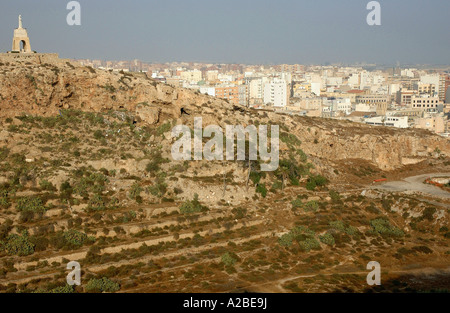 Panoramablick über Almería & Jesus Christus Statue Almeria Andalusien Andalusien España Spanien Iberia Europa Stockfoto