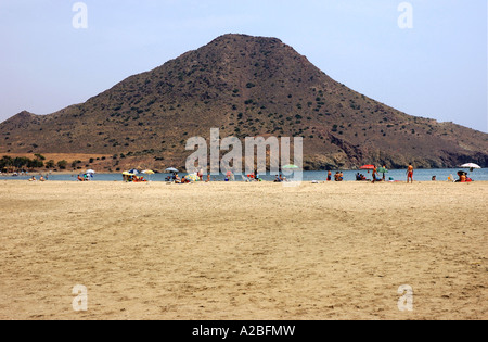 Panoramablick auf Meer & Strand Playa de Mónsul Nijar San St. St. José Andalusien Andalusien Andalusien España Spanien Europa Stockfoto