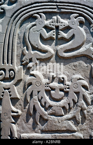 Dragon-Fries-Detail von La Huaca Arco Iris In Trujillo In Peru Stockfoto