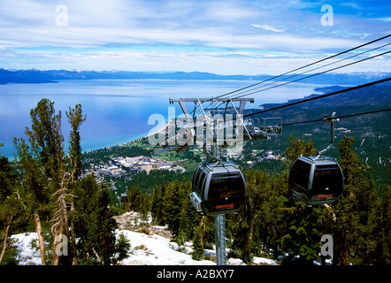 Heavenly Valley Gondeln vorbei einander über Lake Tahoe, Kalifornien Stockfoto