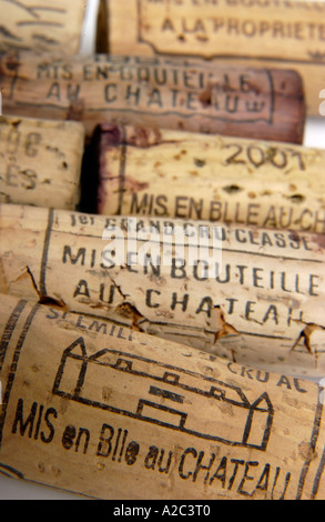 Korken von französischem Wein aus nächster Nähe Stockfoto