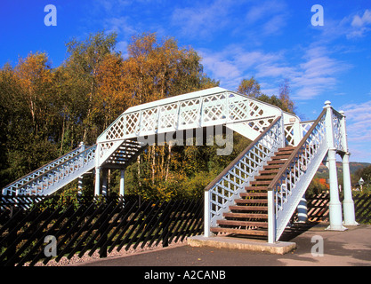 Fußgängerbrücke über die Gleise am historischen Bahnhof Grosmont auf die North York Moors Railway Stockfoto