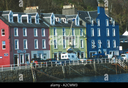 Bunte Häuser am Kai Tobermory Hafen Mull Isle of Mull Inneren Hebriden Argyll Schottland Großbritannien Europa EU Stockfoto
