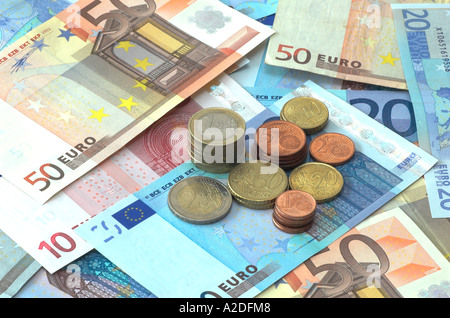 Euro, Münzen, Banknoten Stockfoto