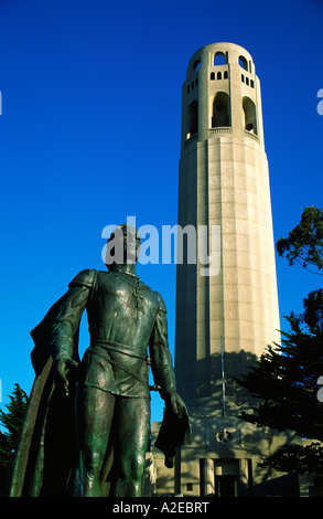 USA-Kalifornien-San Francisco-Coit Turm Columbus Statue San Francisko Coit Tower Kolumbus-Statue Stockfoto