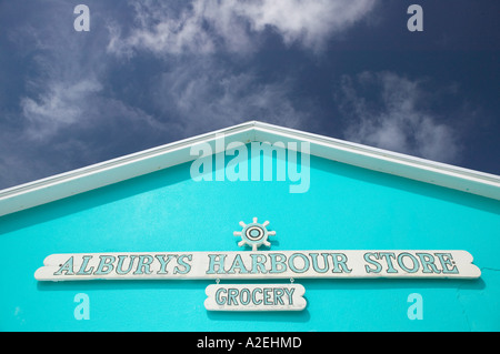 BAHAMAS, Abacos, Loyalist Cays, Mann O'War Cay: Albury Hafen Store Stockfoto