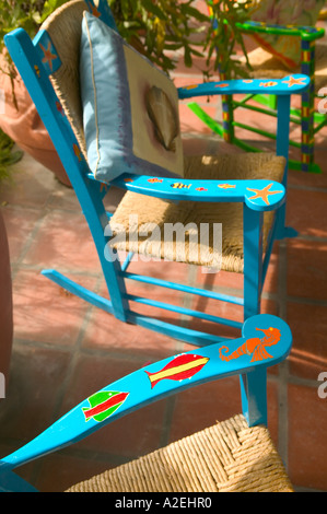 BARBADOS, Dover Beach, Schaukelstuhl Detail, Casuarina Beach Club Stockfoto