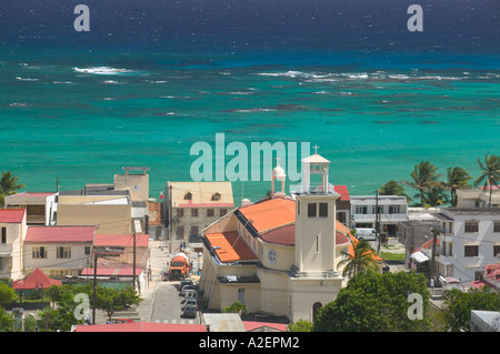 Französische Antillen Guadeloupe, Marie, Galante, Insel CAPESTERRE: Blick auf die Stadt mit Kirche Stockfoto