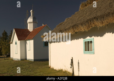 Kanada, Saskatchewan, North Battleford: Western Development Museum und ukrainische Siedler Dorfkirche und Haus Stockfoto