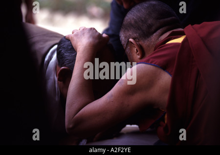 Der Dalai Lama hält eine Privataudienz mit tibetischen Pilger in Bodhgaya Stockfoto