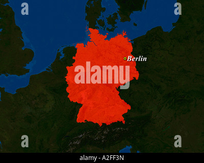 Hervorgehobene Satellitenbild von Deutschland mit der Hauptstadt Berlin gezeigt Stockfoto