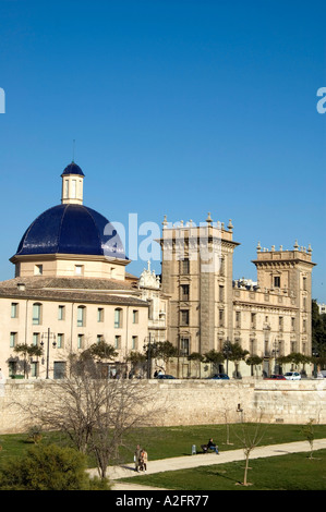 VALENCIA S FINE ARTS MUSEUM MIT BLICK AUF DIE TURIA PARK JARDINES DEL TURIA EINMAL EIN OLD RIVER BETT VALENCIA SPANIEN EU Stockfoto