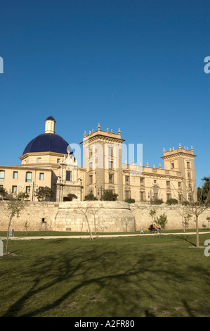 VALENCIA S FINE ARTS MUSEUM MIT BLICK AUF DIE TURIA PARK JARDINES DEL TURIA EINMAL EIN OLD RIVER BETT VALENCIA SPANIEN EU Stockfoto