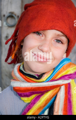 Mädchen tragen rote Kappe, portrait Stockfoto