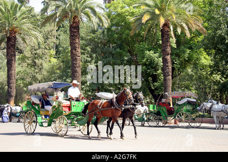 Caleche mit Touristen in Square Foucauld Marrakesch, Marokko Stockfoto