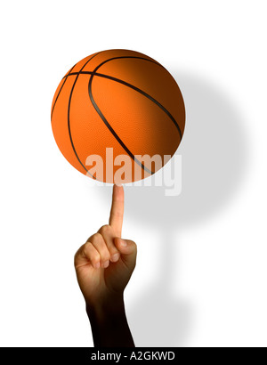 Basketball auf der Fingerspitze Stockfoto
