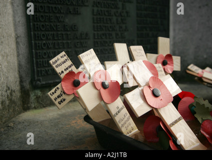 Erinnerung-Kreuze, die an einem Kriegerdenkmal in Warwick gelegt Stockfoto