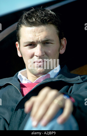 England Cricketer Steve Harmison abgebildet auf der Engel des Nordens Gateshead Newcastle Stockfoto