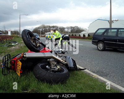 Motor Cycle Unfall A595 unterwegs bei Lillyhall in der Nähe von Disington, Cumbria. Stockfoto