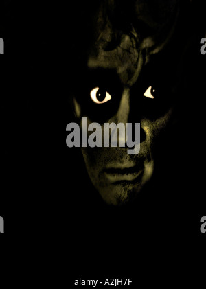 dämonische Gesicht eines Mannes. Stockfoto
