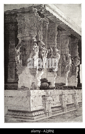 Tempel der hundert Spalten im Conjeveram Indien Asien hindu kunstvollen Schnitzereien Stein verehren Heilige Religion Stockfoto