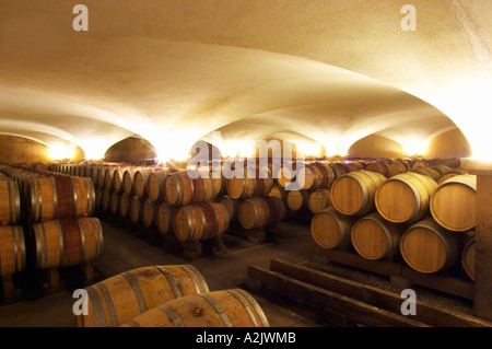 Der alte Stil Gewölbekeller Fass Altern mit Barrique-Stücke mit reifenden Wein, Maison Louis Jadot, Beaune Côte d ' Cote d oder Bourgogne Burgund Burgund Frankreich Französisch Europa Europäische Stockfoto