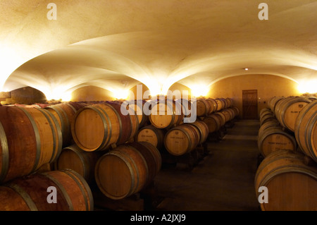 Der alte Stil Gewölbekeller Fass Altern mit Barrique-Stücke mit reifenden Wein, Maison Louis Jadot, Beaune Côte d ' Cote d oder Bourgogne Burgund Burgund Frankreich Französisch Europa Europäische Stockfoto