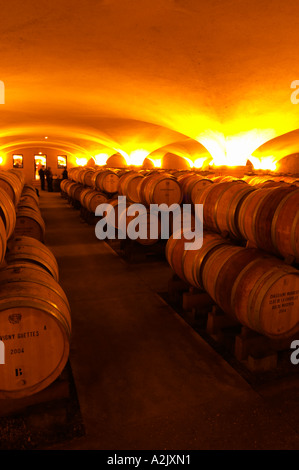 Der alte Stil Gewölbekeller Fass Altern mit Barrique-Stücke mit reifenden Wein, Maison Louis Jadot, Beaune Côte d ' Cote d oder Bourgogne Burgund Burgund Frankreich Französisch Europa Europäische Stockfoto