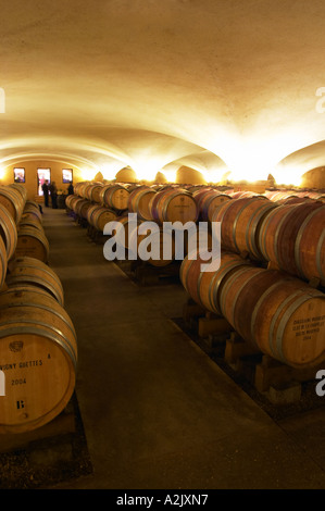 Der alte Stil Gewölbekeller Fass Altern mit Barrique-Stücke mit reifenden Wein, Maison Louis Jadot, Beaune Côte d ' Cote d oder Bourgogne Burgund Burgund Frankreich Französisch Europa Europäische Stockfoto