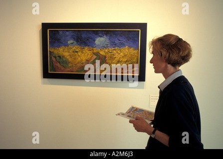Europa, Niederlande, Holland, Amsterdam, Van Gogh Museum, Krähen im Weizenfeld und Besucher (MR) Stockfoto