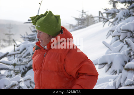 Frau in winterlandscape Stockfoto