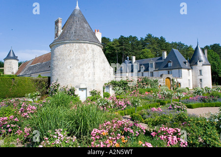 Garten vor dem Schloss, Chateau De La Chatonniere, Indre-Et-Loire, Frankreich Stockfoto