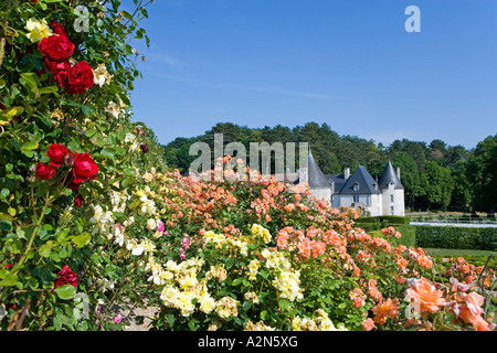 Garten vor dem Schloss, Chateau De La Chatonniere, Indre-Et-Loire, Frankreich Stockfoto