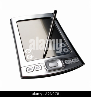 PDA PALM PILOT-ORGANIZER MIT STYLUS-STIFT AUF WEIßEM HINTERGRUND Stockfoto